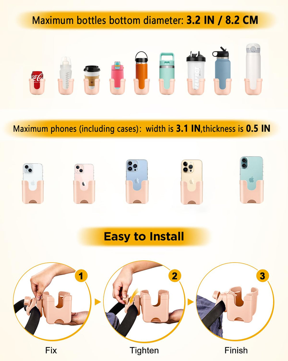 BundlePRO pink cup holder featuring integrated phone slot for hands-free use.