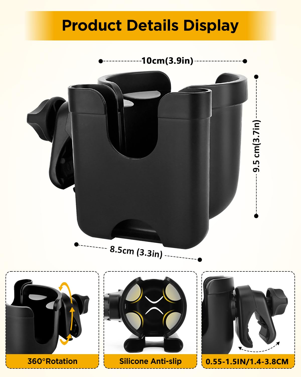 BundlePRO cup holder rotated 360 degrees for versatile access.