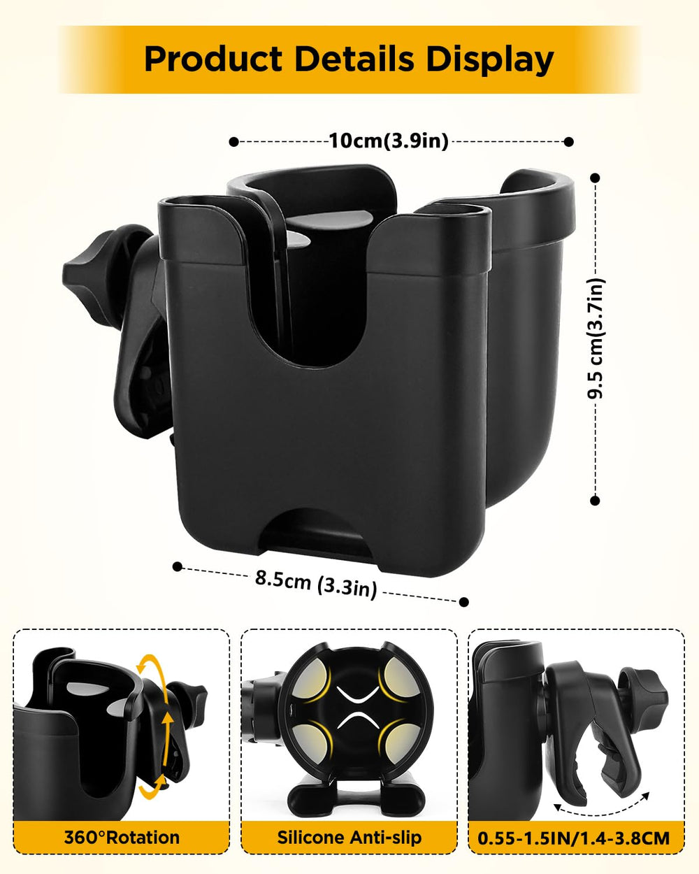 BundlePRO cup holder rotated 360 degrees for versatile access.