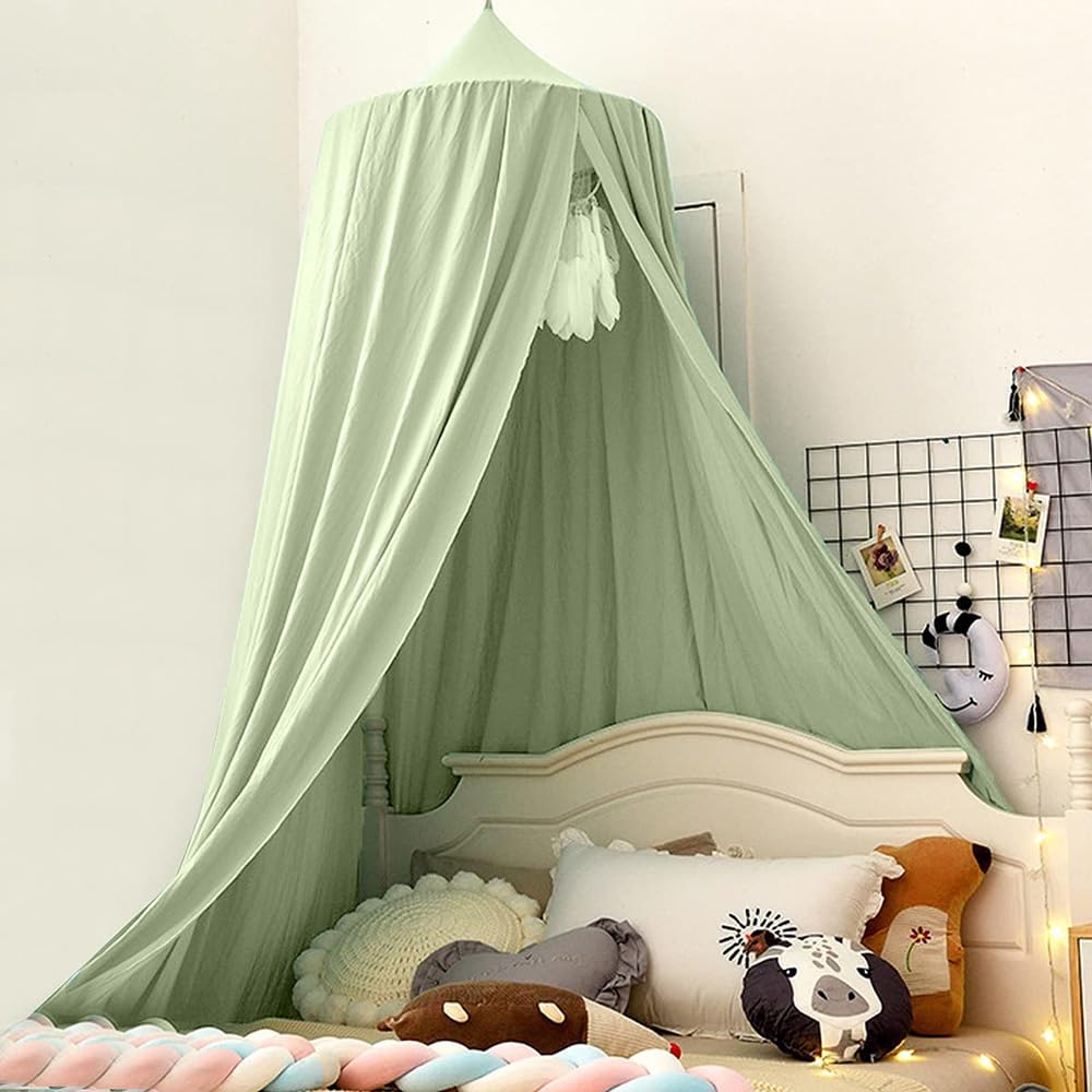 Bunnikins & Clover bed canopy pea green round dome over crib for cozy sleep