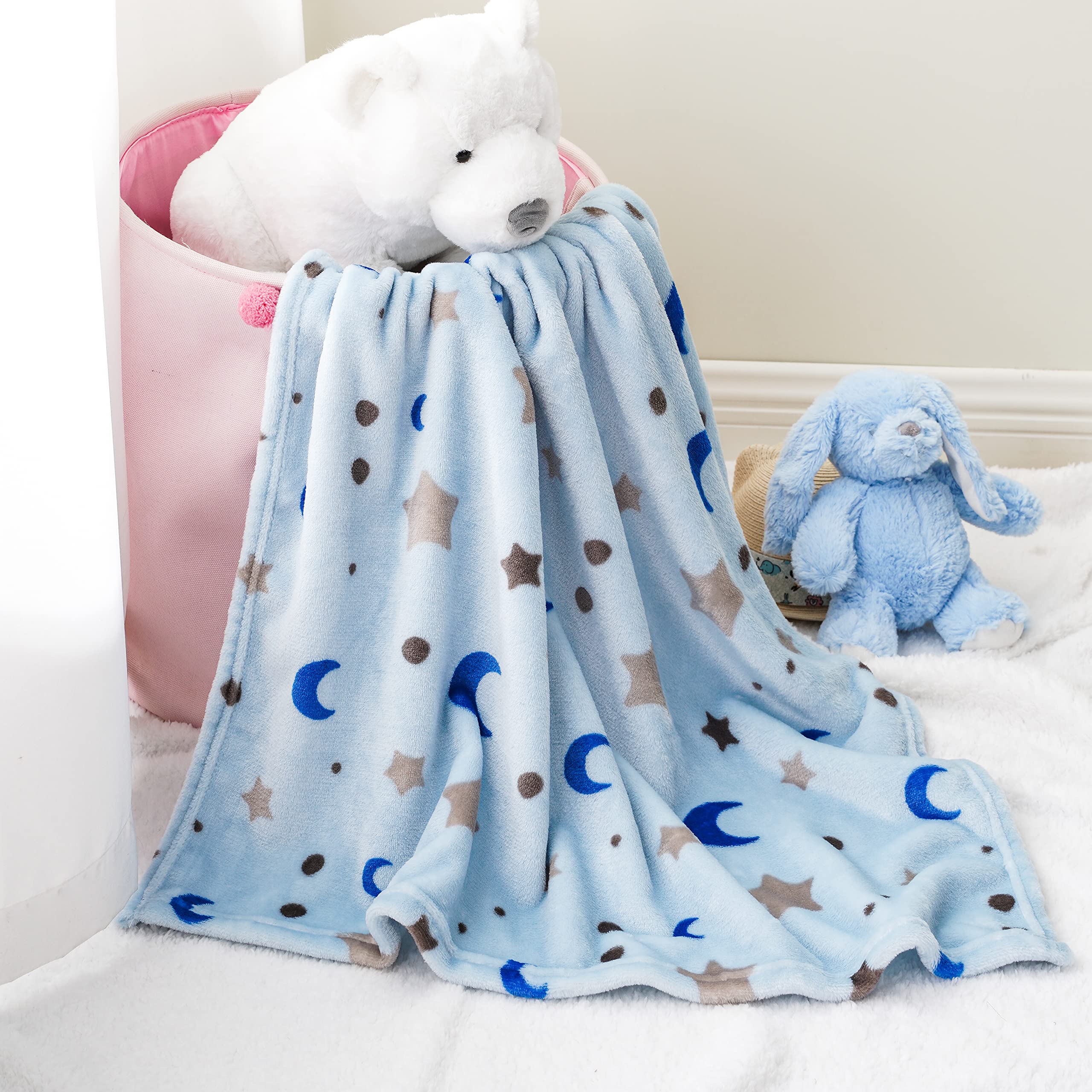 Bunnikins & Clover lightweight plush baby blanket; overall view for cozy nap time.
