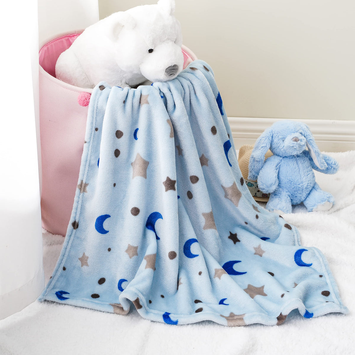 Bunnikins & Clover lightweight plush baby blanket; overall view for cozy nap time.