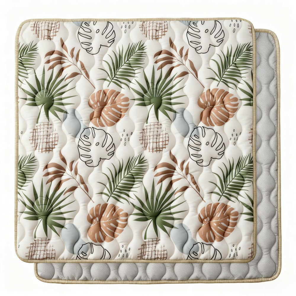 Bunnikins & Clover folded baby mat for travel-friendly storage and quick setup.
