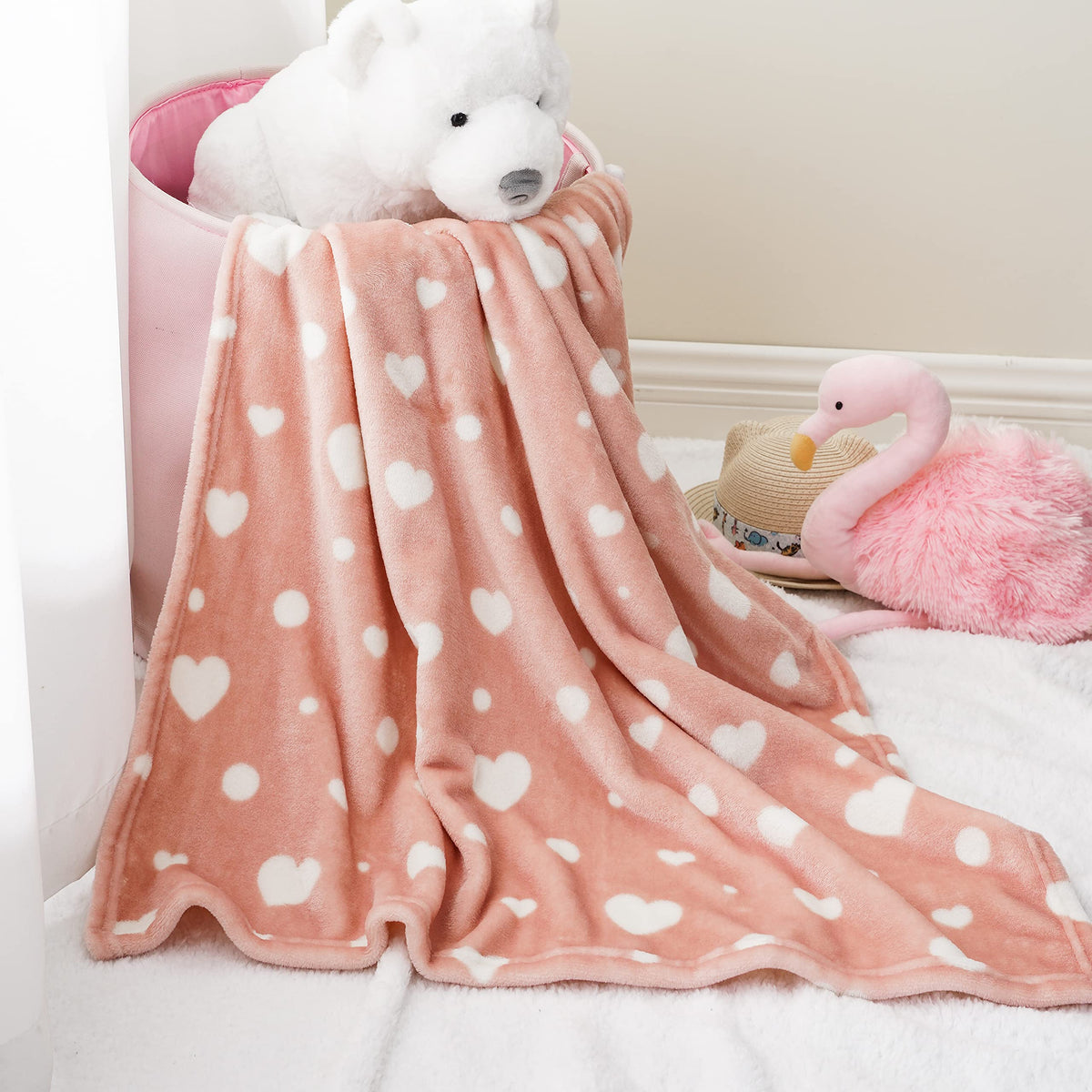 Bunnikins & Clover lightweight plush flannel blanket 30x36, cozy baby warmth for crib use