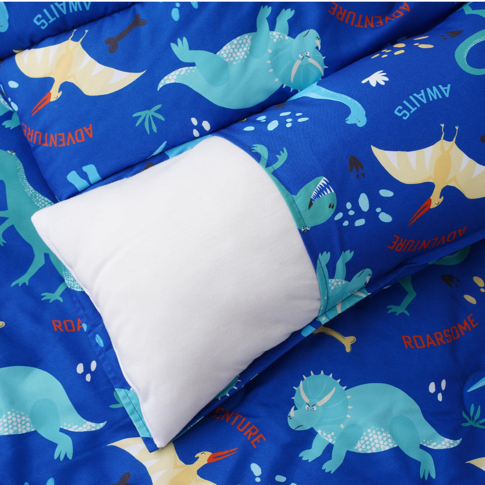 Machine-washable pillow keeps cleanup simple after nap.
