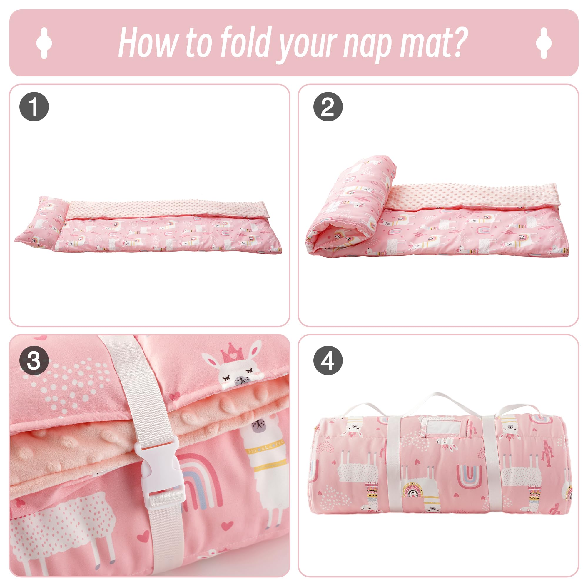 Bunnikins & Clover nap mat laid out with blanket inviting a cozy nap