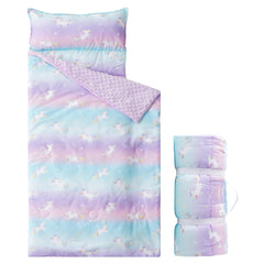 Bunnikins & Clover nap mat rolled up for compact daycare storage