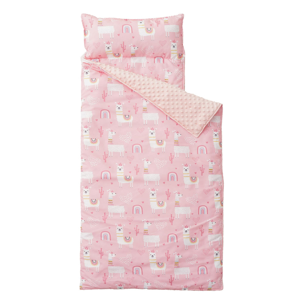 Bunnikins & Clover nap mat rolled with pillow for easy daycare transport