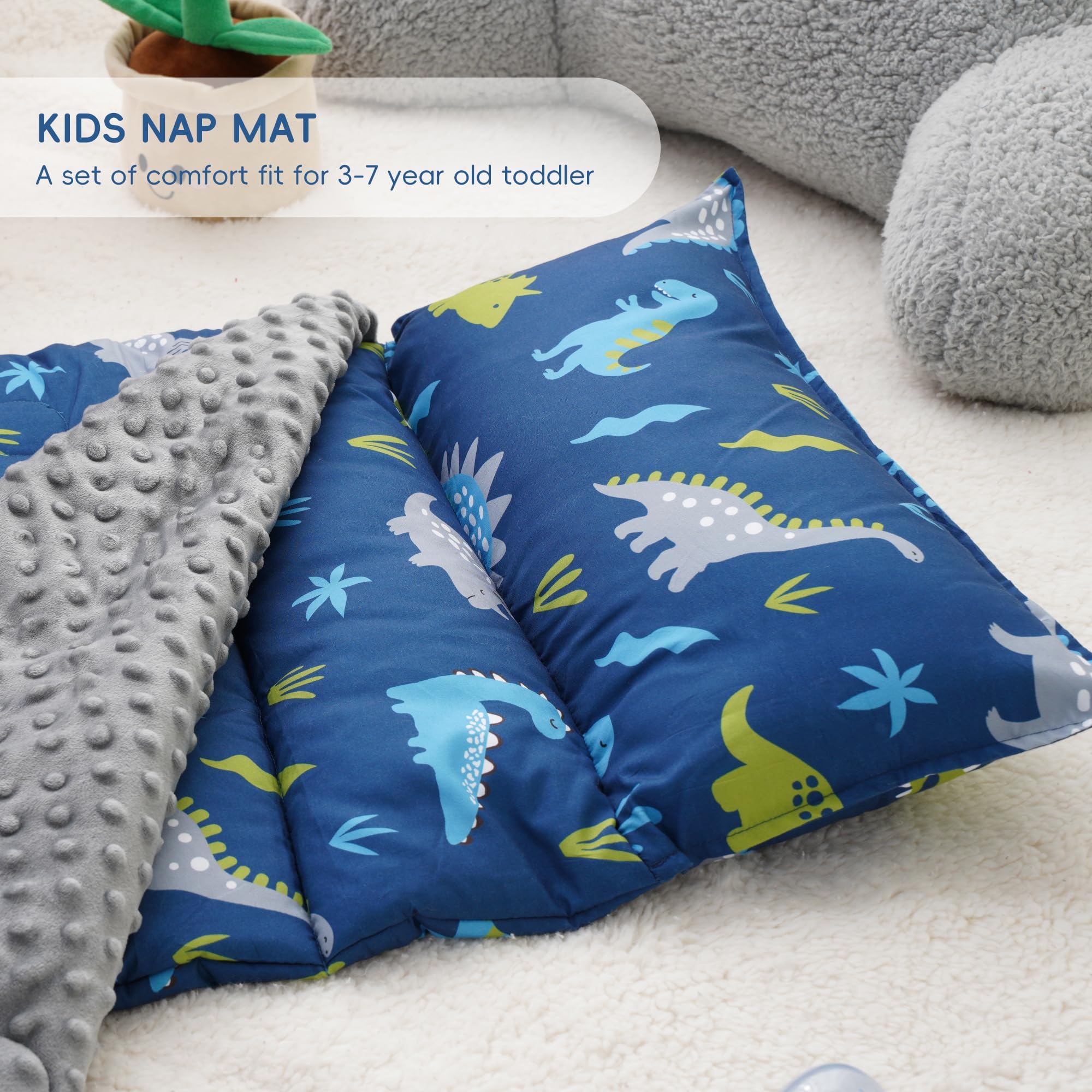 Bunnikins & Clover nap mat top-handle ready for effortless portability.