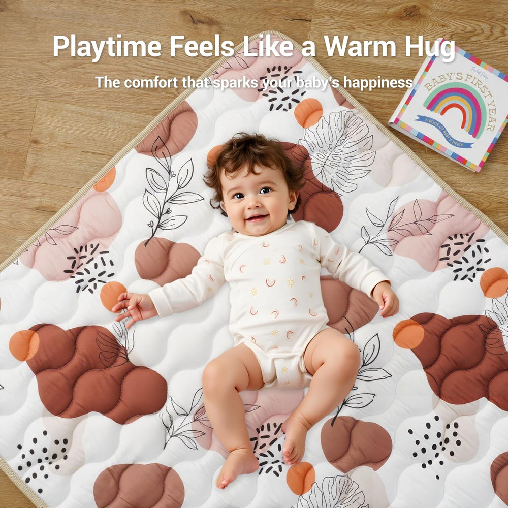 Bunnikins & Clover one-piece foldable play mat simplifies setup and storage.