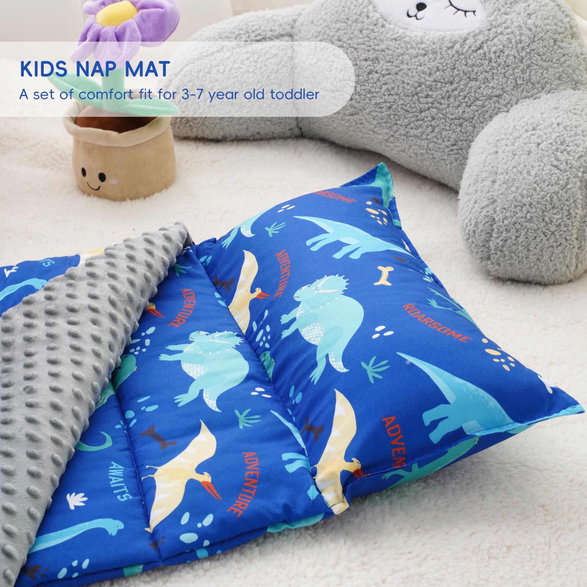 Soft Minky Dot fabric from Bunnikins & Clover nap mat feels skin-friendly.