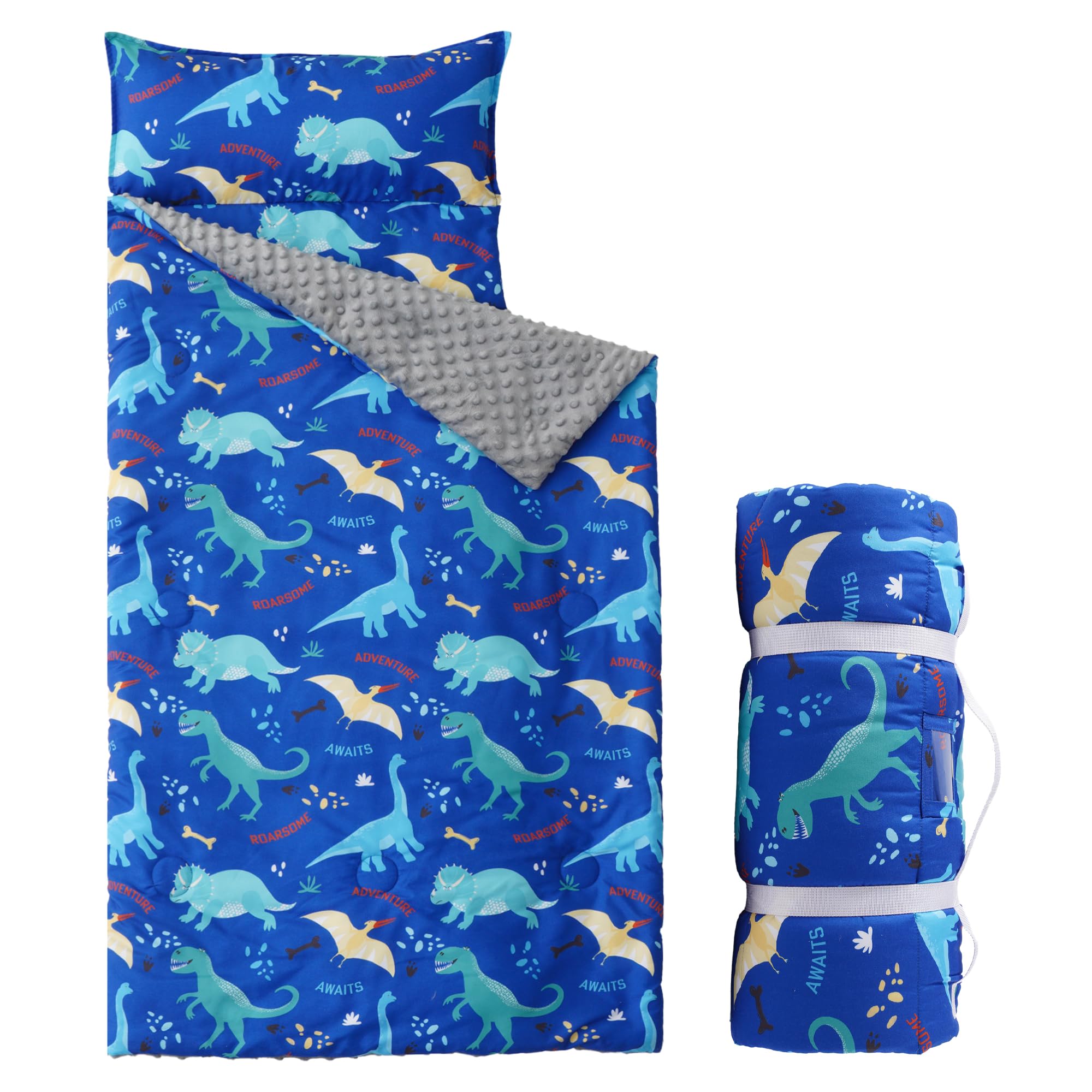 Bunnikins & Clover nap mat rolled compact for easy daycare storage and transport.