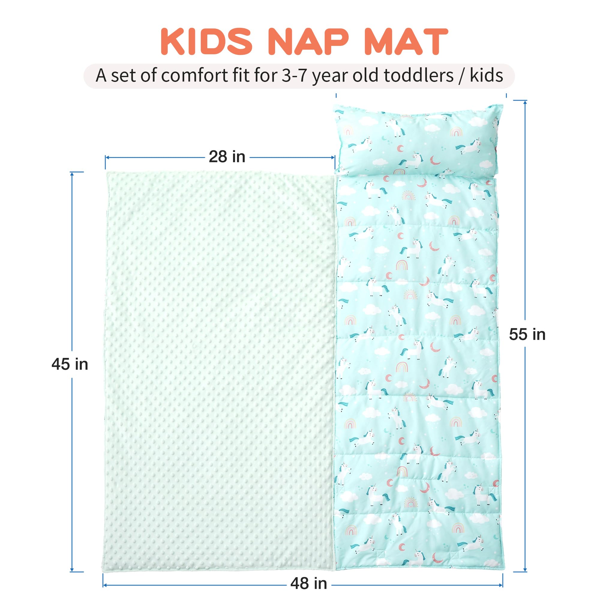 Bunnikins & Clover unicorn design nap mat sparks imaginative rest.