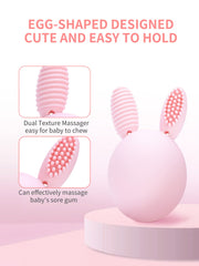 Bunny Eggy teether ultrasoft silicone texture comforts tender gums during teething.