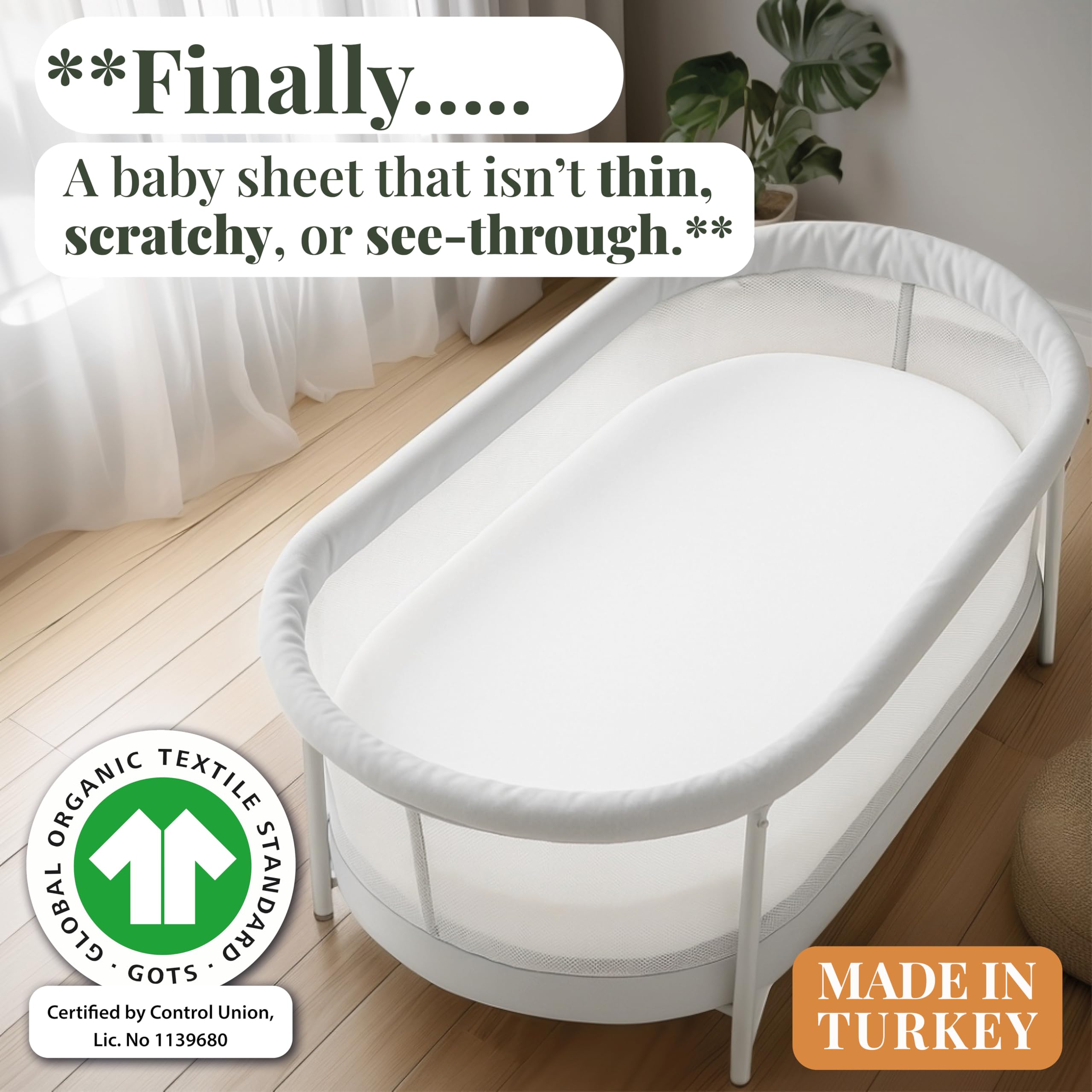 Bunnyjik GOTS organic bassinet sheets oversized fit for secure, soft nights