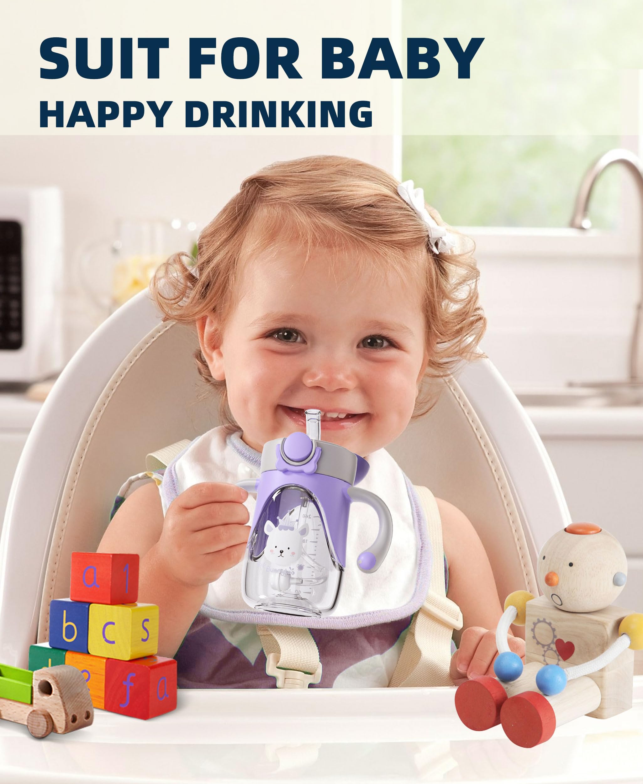 Bunnytoo sippy cup with ergonomic handles provides secure grip for small hands.
