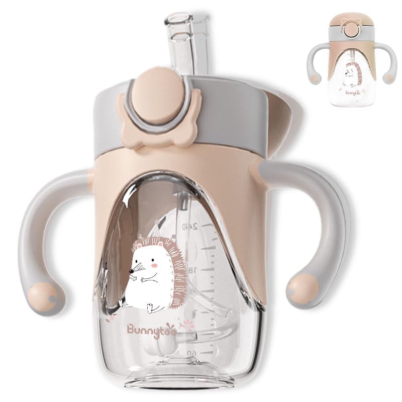 Bunnytoo Baby Sippy Cup weighted straw angled-use demonstrates on-the-go hydration.