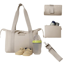 BUNSO Baby Diaper Bag Tote exterior showcases a stylish, water-resistant shell for mess-free outings.