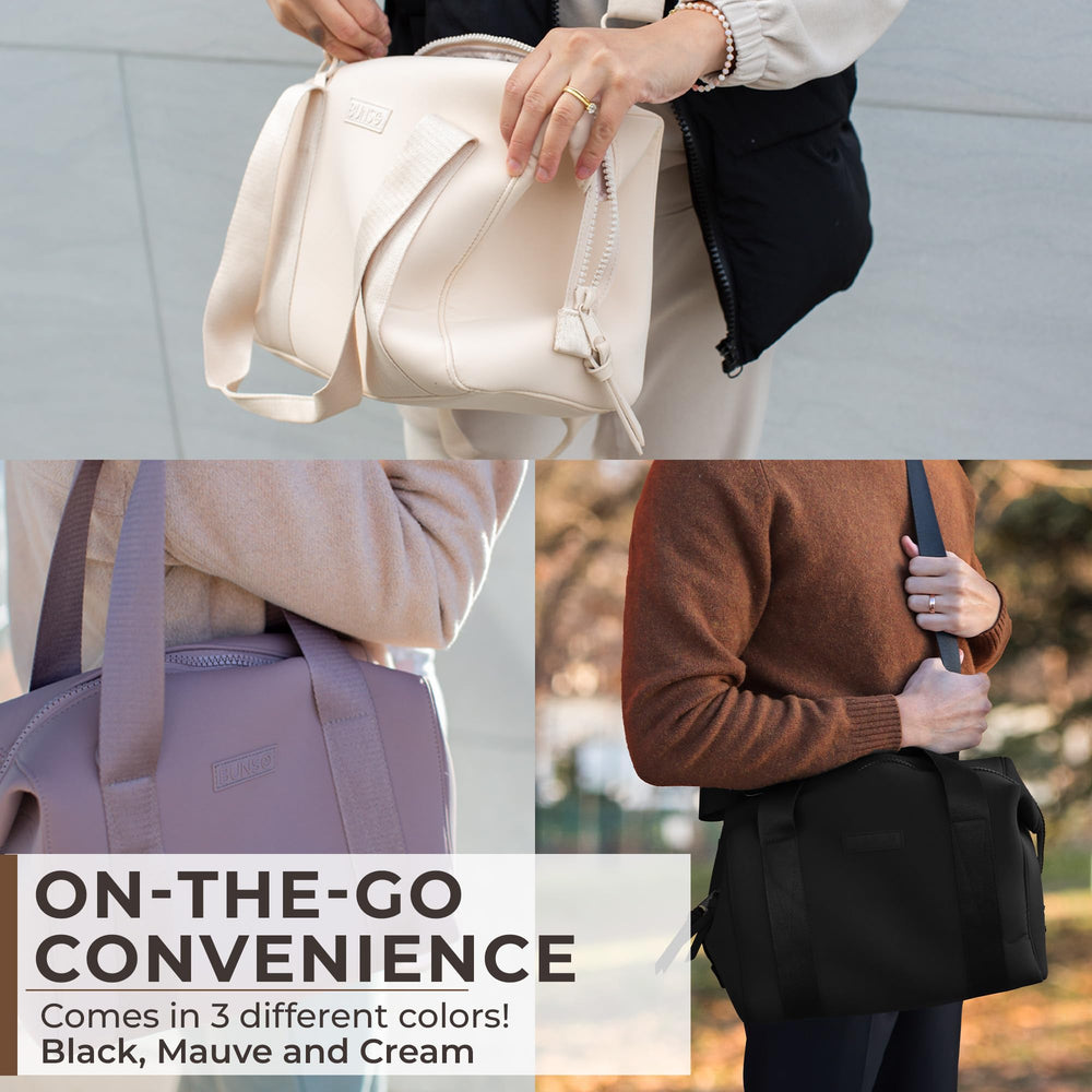 BUNSO Baby Diaper Bag Tote exterior phone holder enables quick parent access.