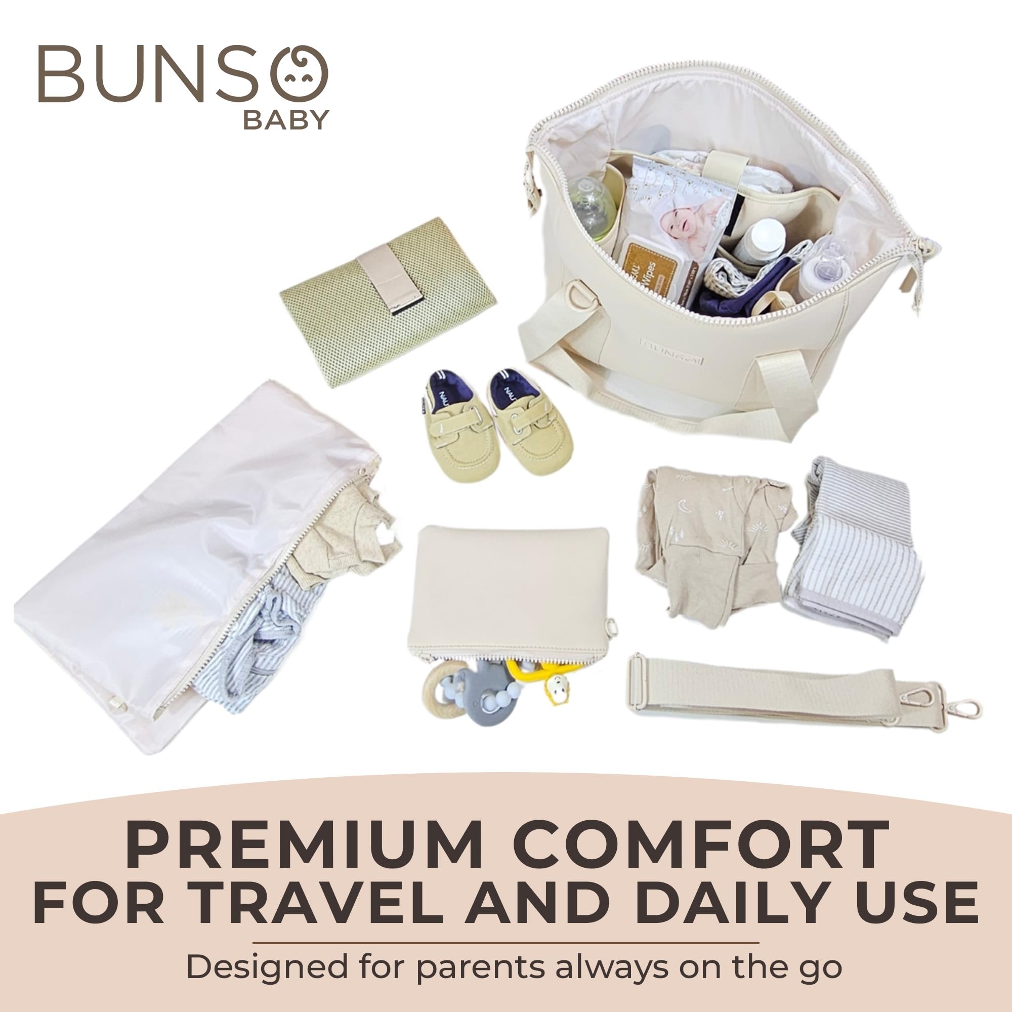BUNSO Baby Diaper Bag Tote pouch keeps small items accessible and secure.