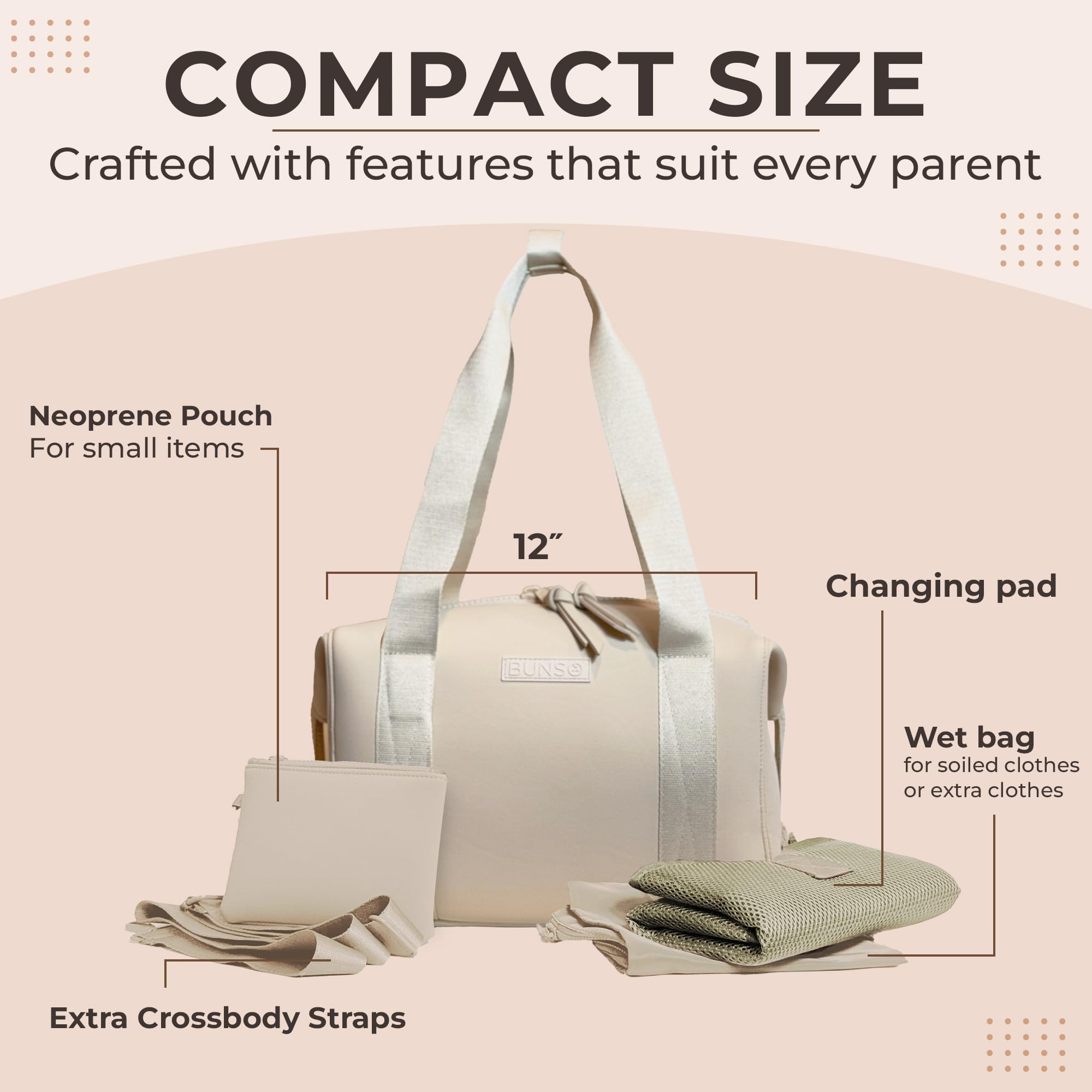 BUNSO Baby Diaper Bag Tote wet bag keeps moisture separated during outings.