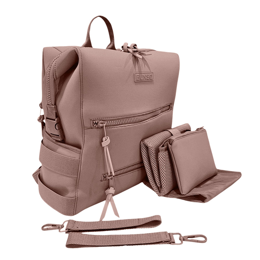 BUNSO Baby neoprene diaper bag front view with quick-access pockets for on-the-go parents