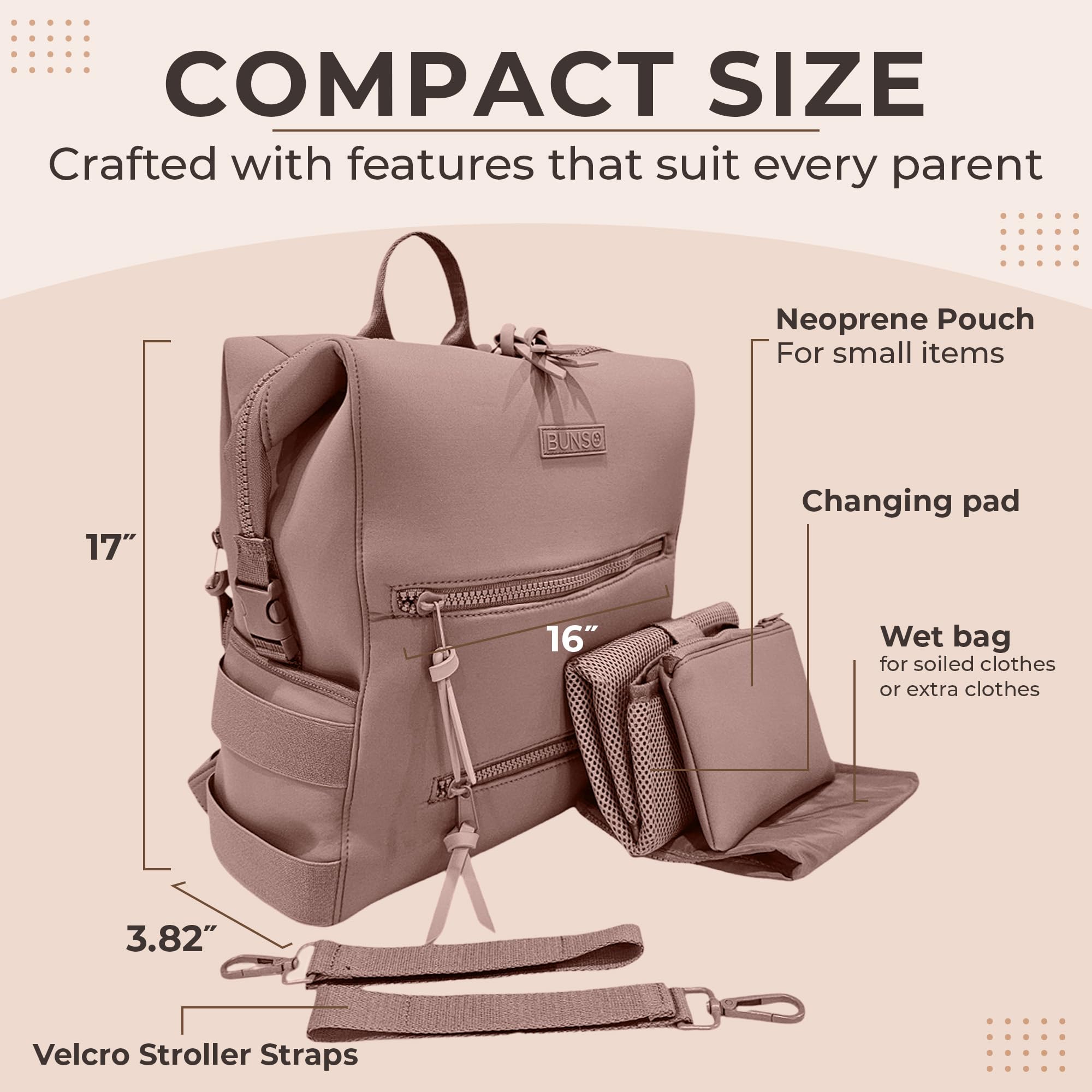 Organized interior of BUNSO Baby neoprene diaper bag with 15 pockets for easy packing