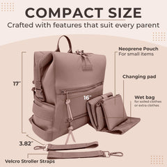 Organized interior of BUNSO Baby neoprene diaper bag with 15 pockets for easy packing