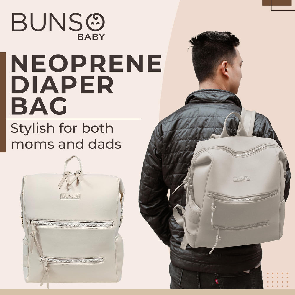 BUNSO Baby Neoprene Diaper Bag side slot for single handed wipes access