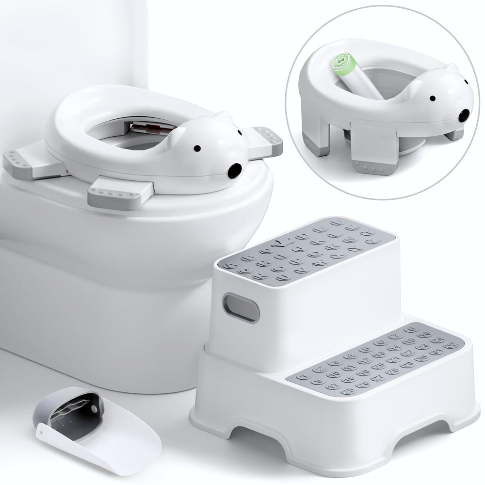 Bunwag 3-in-1 potty seat folded for compact storage, ideal for home or travel