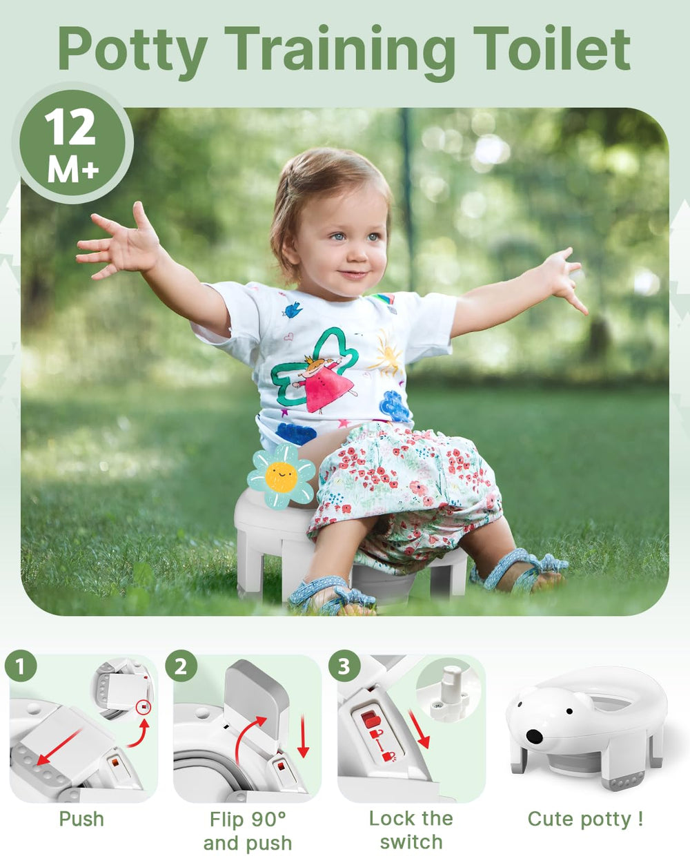 Bunwag safety locks and anti-slip feet provide stable toilet use.