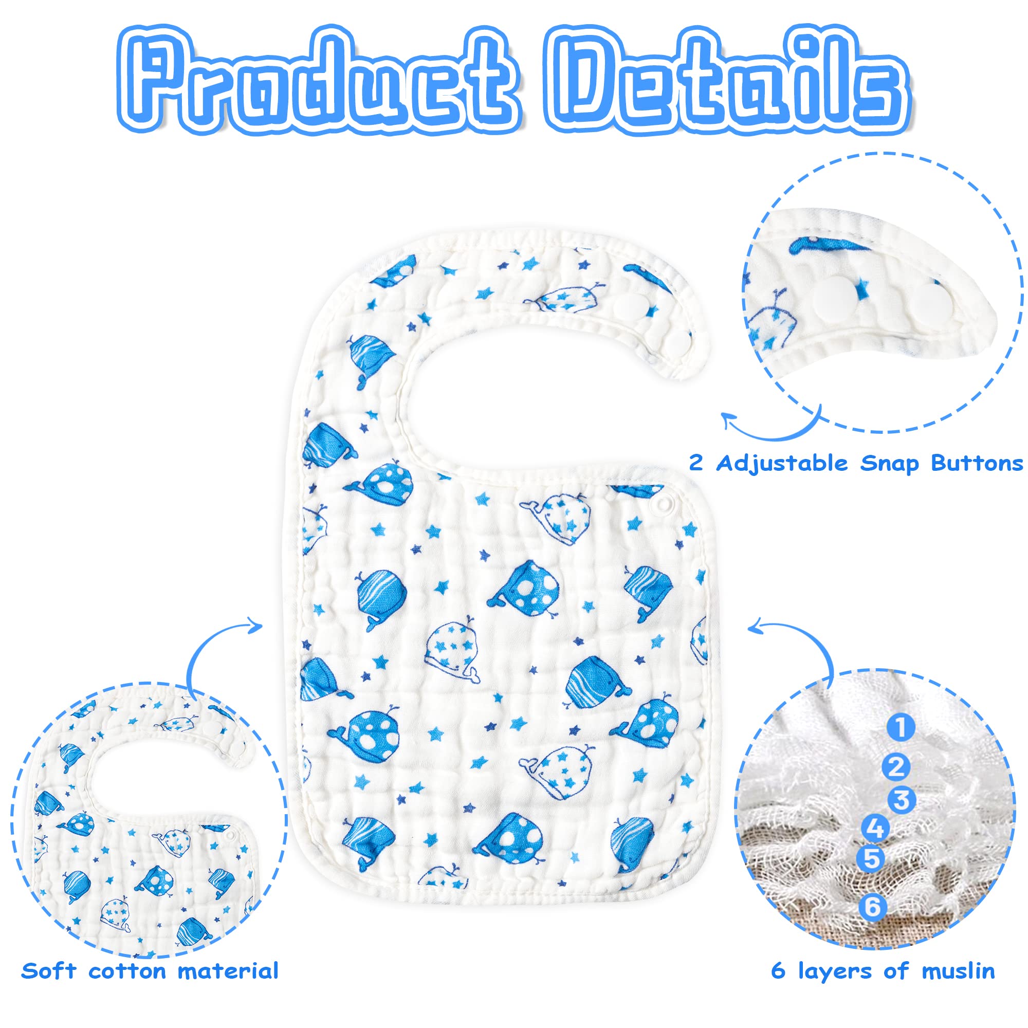 BUoonyer adjustable snap closure bib demonstrates easy size tweak for newborn to toddler.