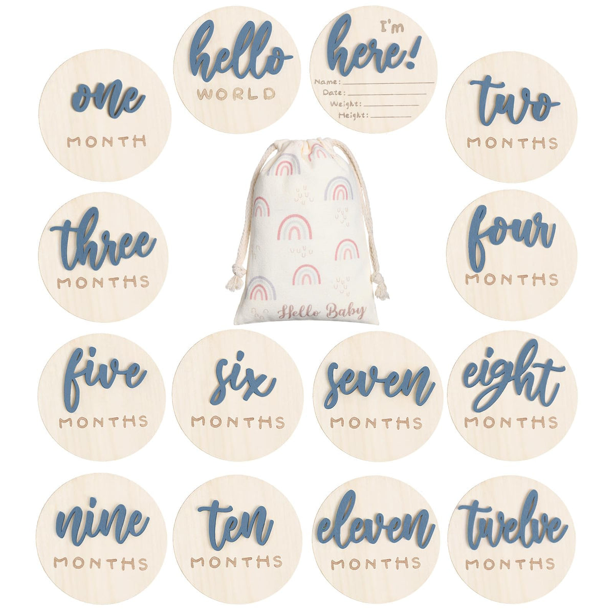 Burbell milestone discs wood captures baby's monthly growth moments in photos.