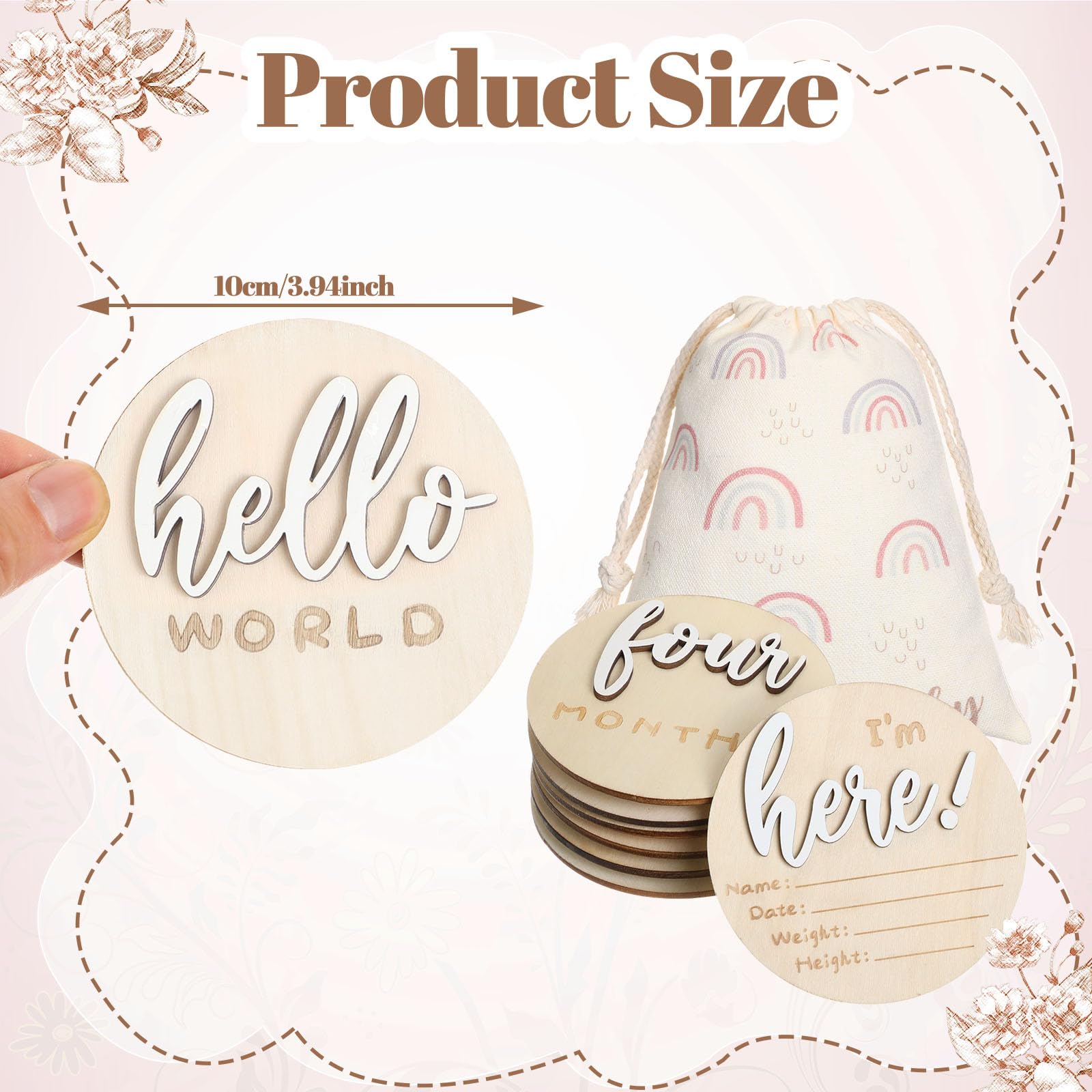 Burbell seven-pack wooden circles provide durable keepsakes for baby's first year.