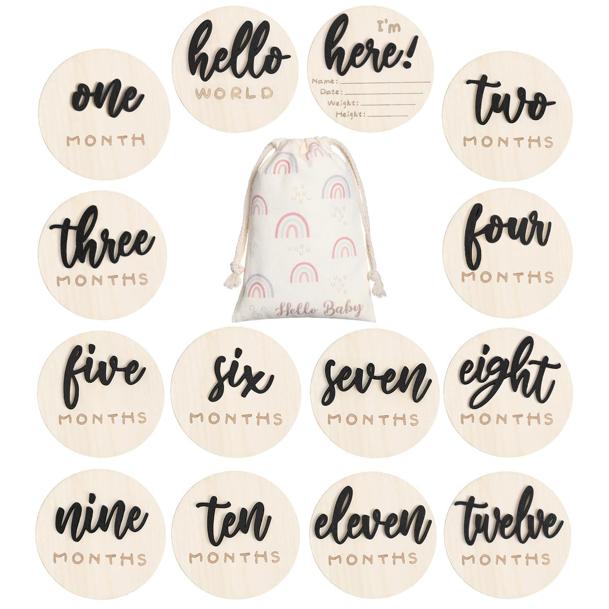 Burbell 7-pack 3D milestone cards set for timeless baby photos and keepsakes