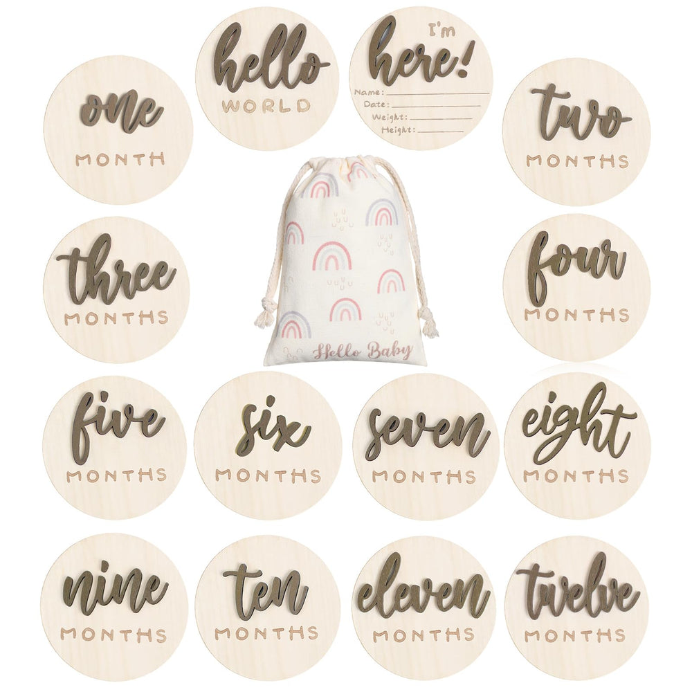 Burbell 7-pack 3D milestone discs close-up highlight durable wood keepsake for photos