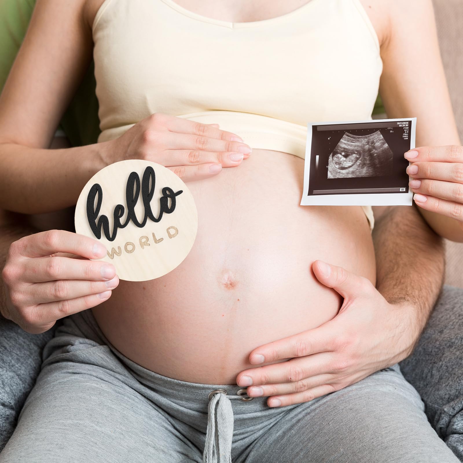 Burbell black wood-grain milestone cards add elegant decor to nursery photos