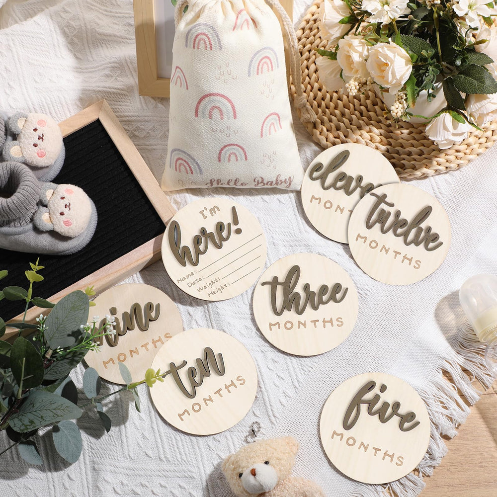 Burbell Hello World sign double-sided milestone capture for newborn photos