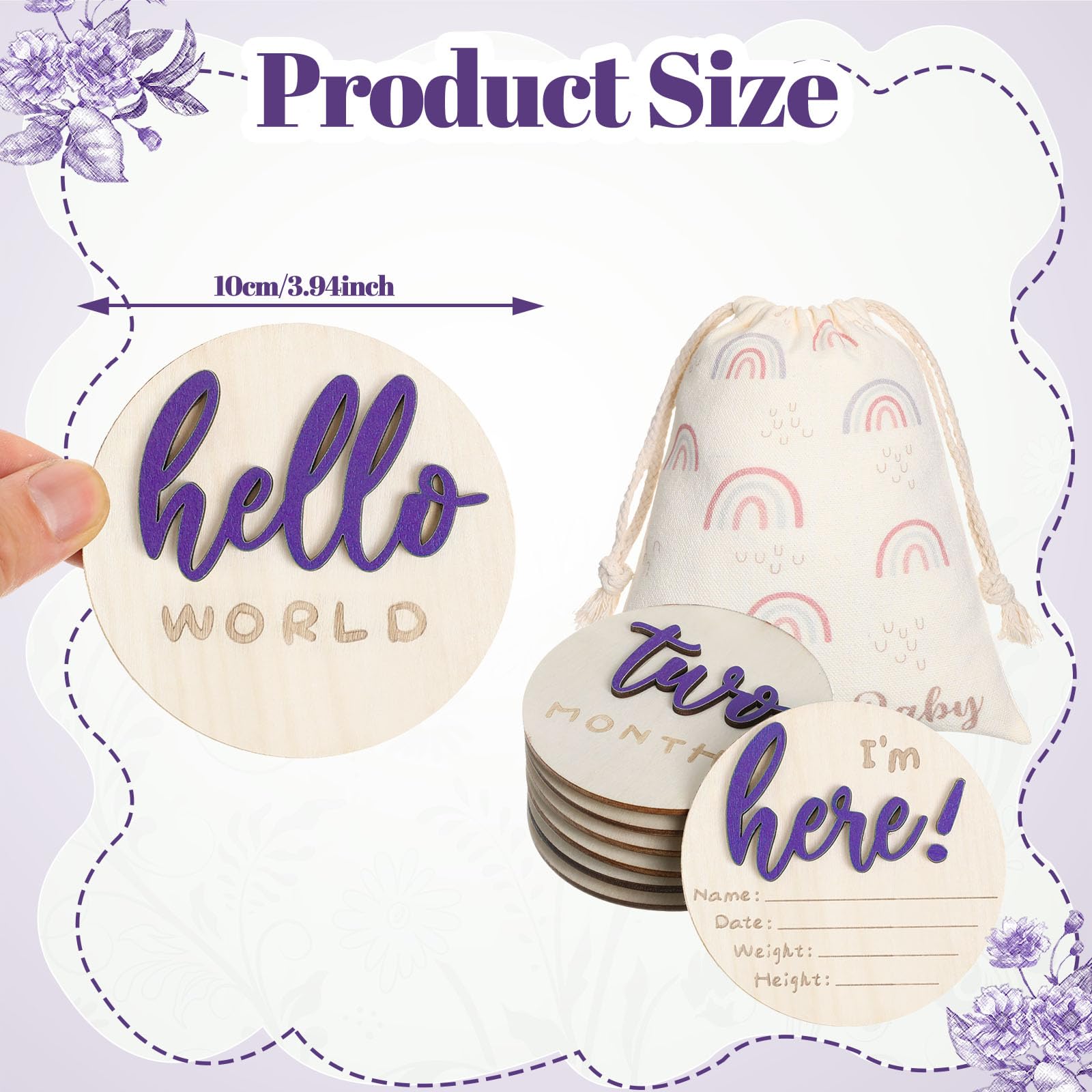 Burbell purple 3D carved discs add depth to newborn portraits and milestones