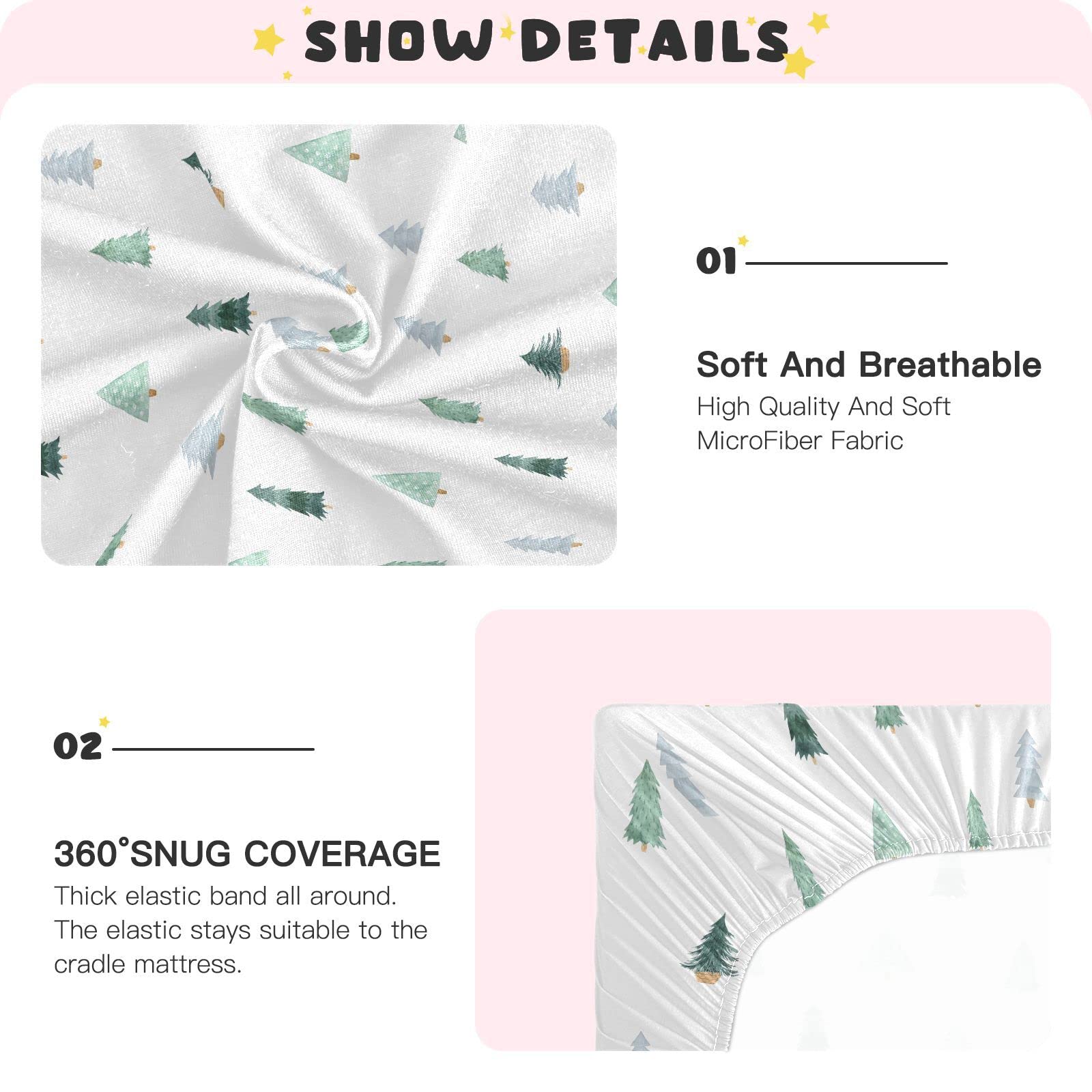 Burbuja Christmas Tree crib sheet standard crib dimensions compatible with most mattresses