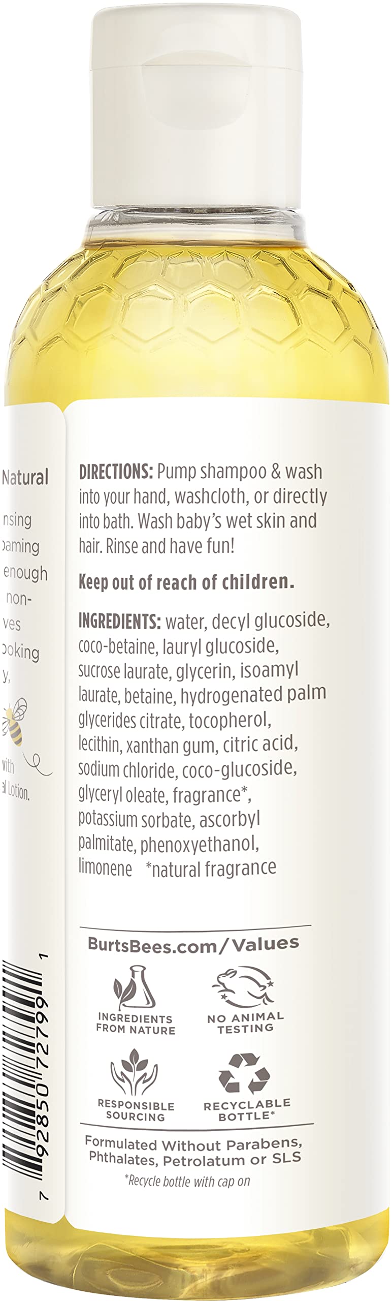 Burt's Bees Baby Bee Shampoo foam close-up highlights tear-free, soothing bath experience.