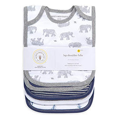 Burt's Bees Baby Bibs 5-pack lap-shoulder close-up shows 2-ply organic cotton for gentle skin.