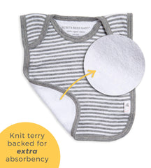 Burt's Bees Baby Bibs Wandering Elephants design close-up features hand-painted watercolor pattern for mealtime style.