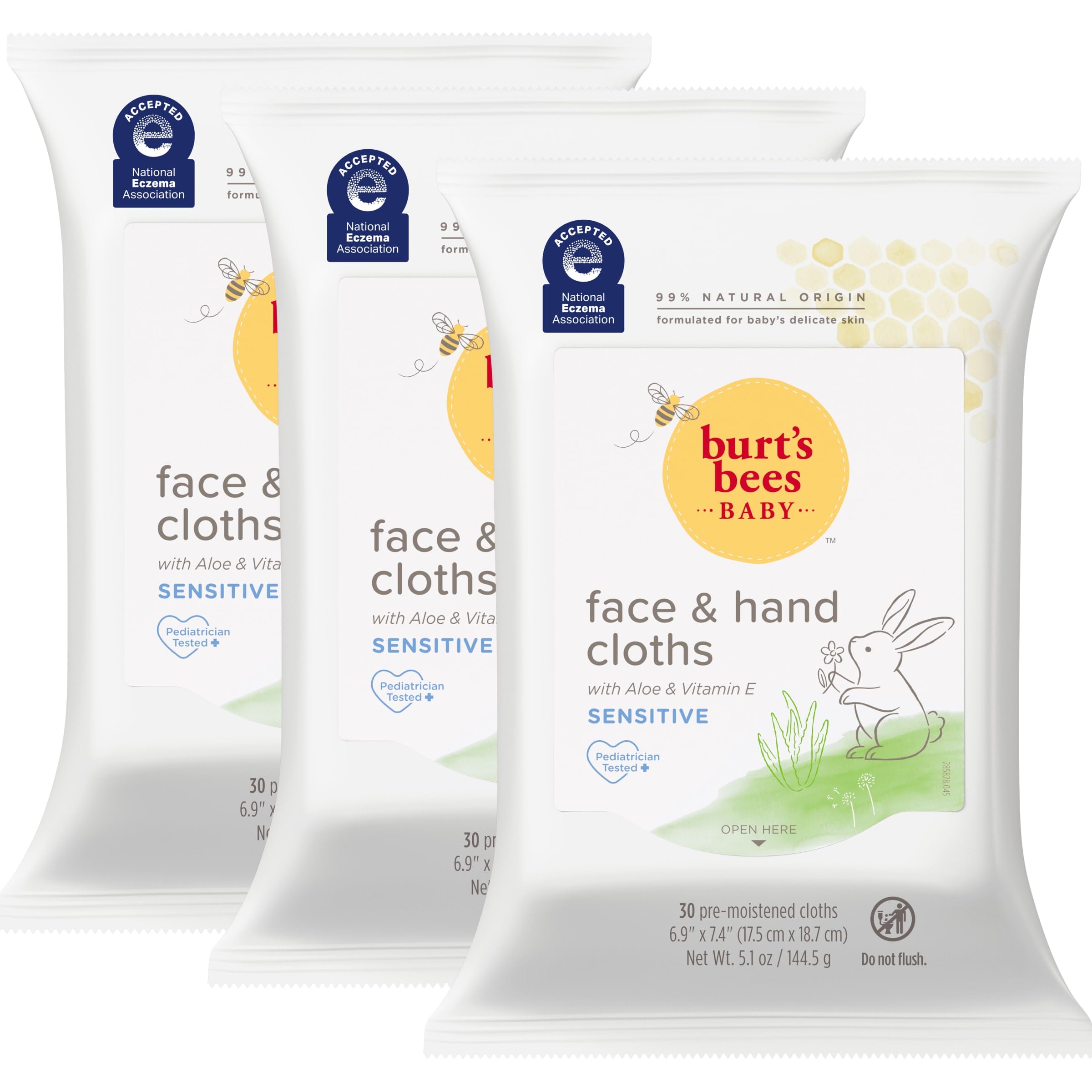 Burt's Bees Baby unscented wipes front view pack-3 for gentle cleansing on the go