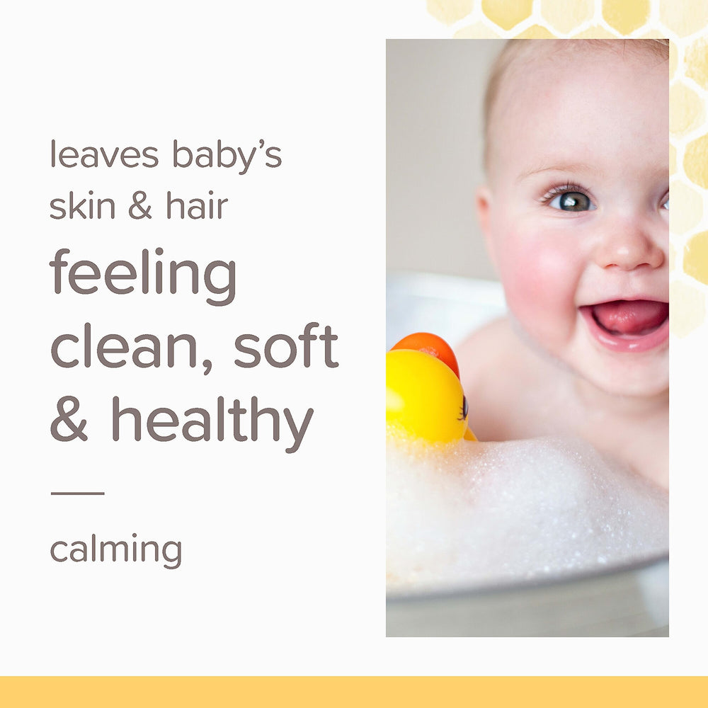 Burt's Bees Baby Shampoo Lavender bath-time application shows gentle lather for head-to-toe cleansing.