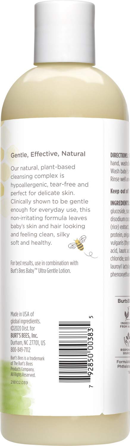 Burt's Bees Baby Shampoo and Wash with aloe and oat flour for soft, moisturized skin.