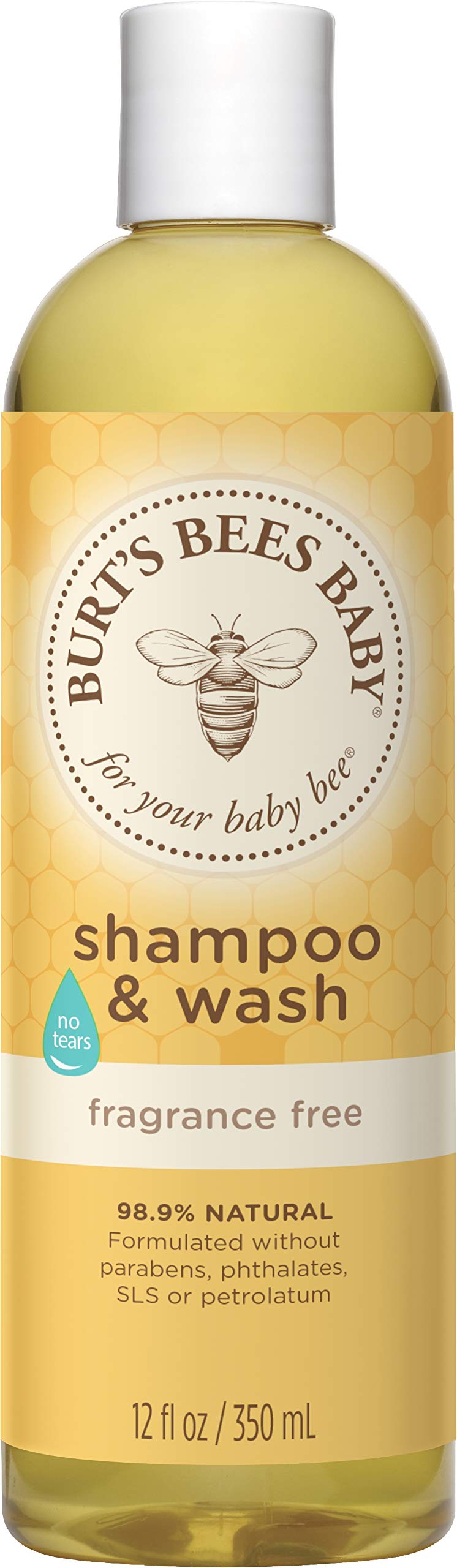 Burt's Bees Baby Shampoo and Wash fragrance-free bottle offers gentle, tear-free cleansing.