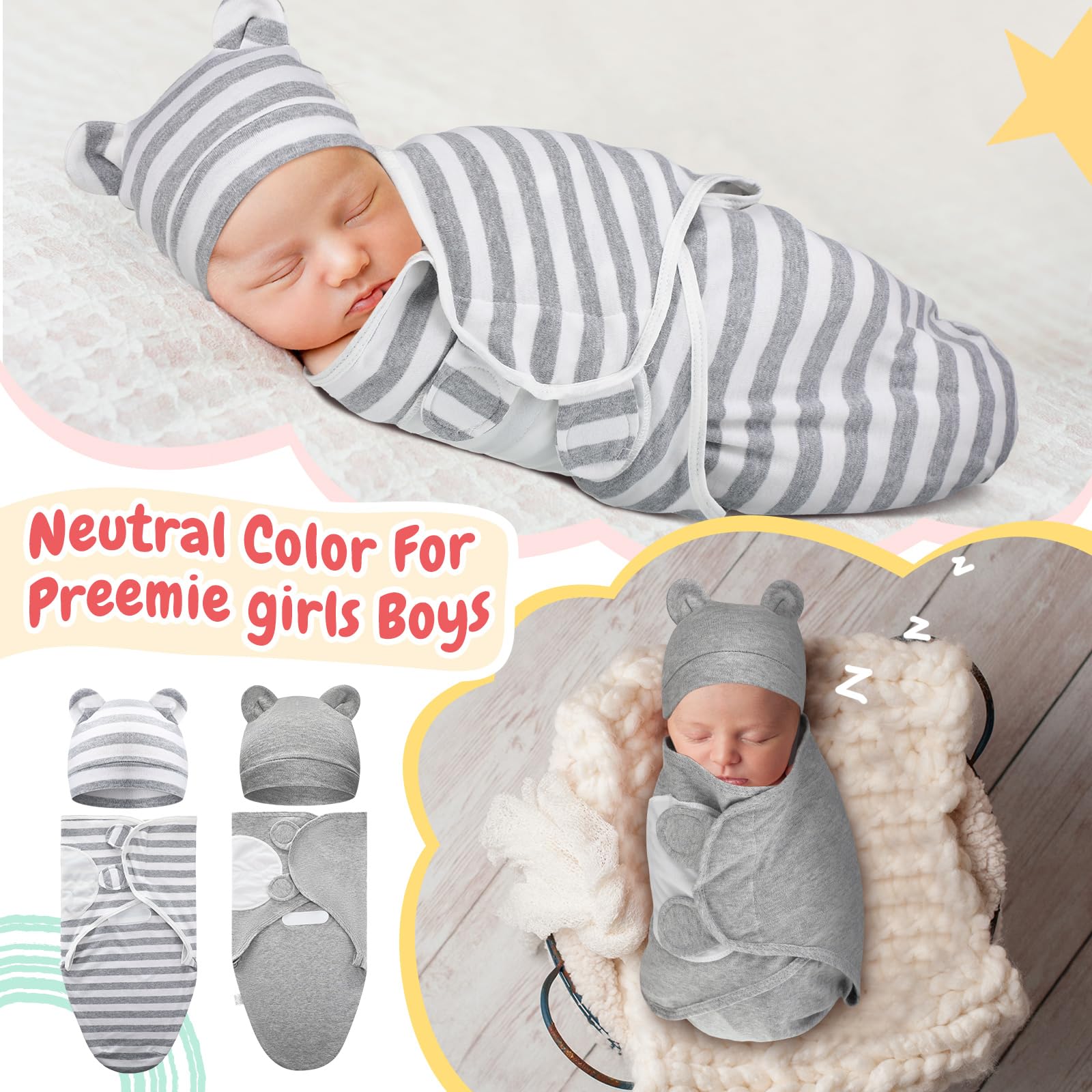 Buryeah baby-swaddle-gray-star-use demonstrates versatile swaddling, feeding, and burping ease.