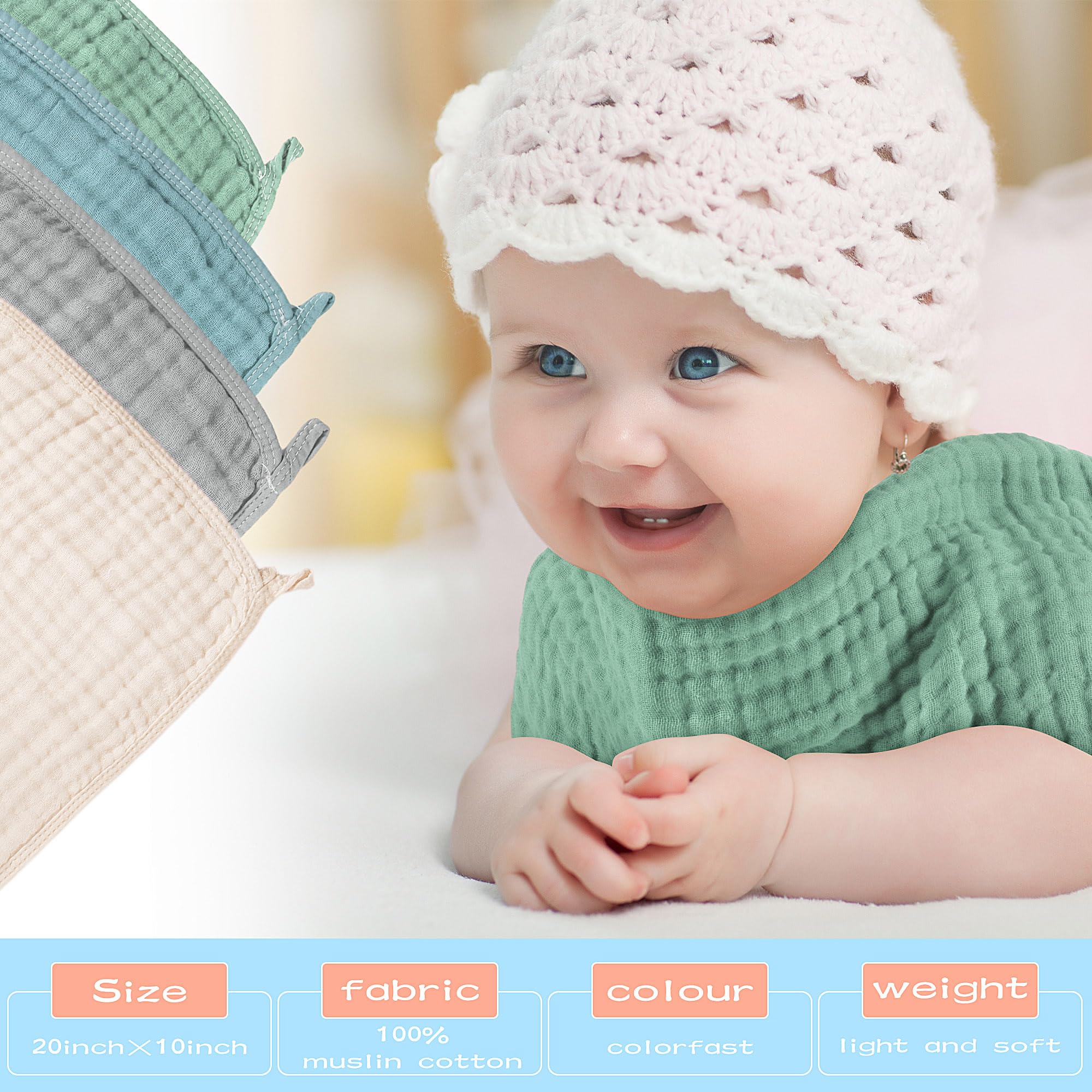 Buryeah Burp Cloths foldable-multiuse doubles as washcloths