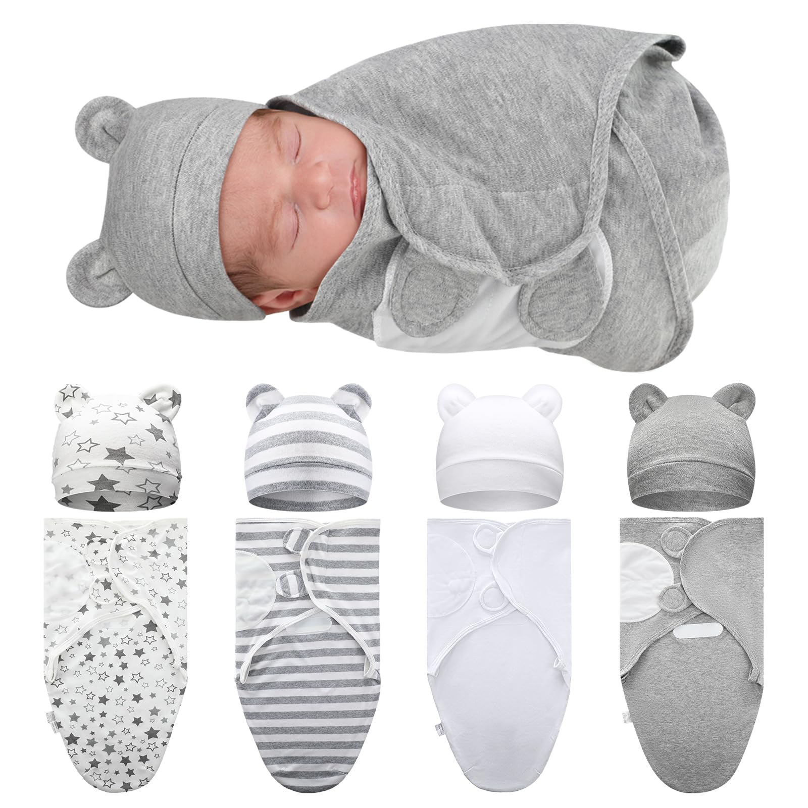 Buryeah preemie-swaddle-blanket-gray-star-folded highlights soft cotton warmth for delicate skin.